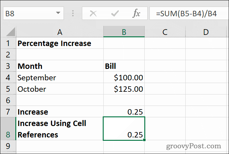 Un esempio di aumento percentuale in Microsoft Excel