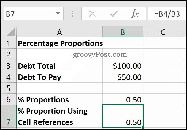 Calcolo delle percentuali come proporzioni utilizzando Microsoft Excel