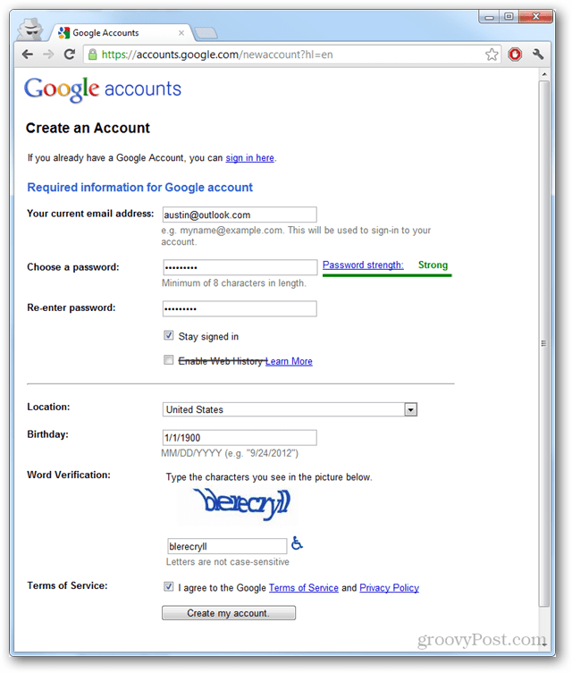 Crea un account Google senza Gmail