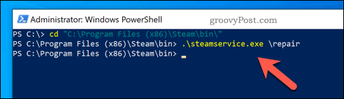 Riparare Steam su Windows usando PowerShell.