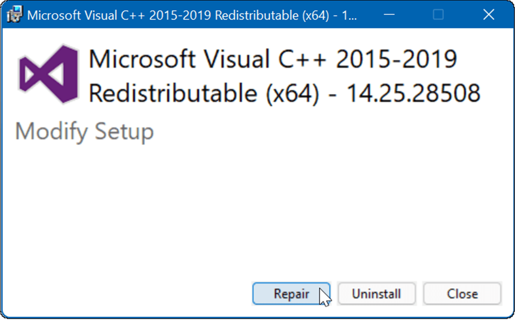 riparare Microsoft Visual C ridistribuibile