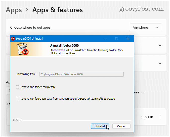 Disinstalla le app Win32 Windows 11