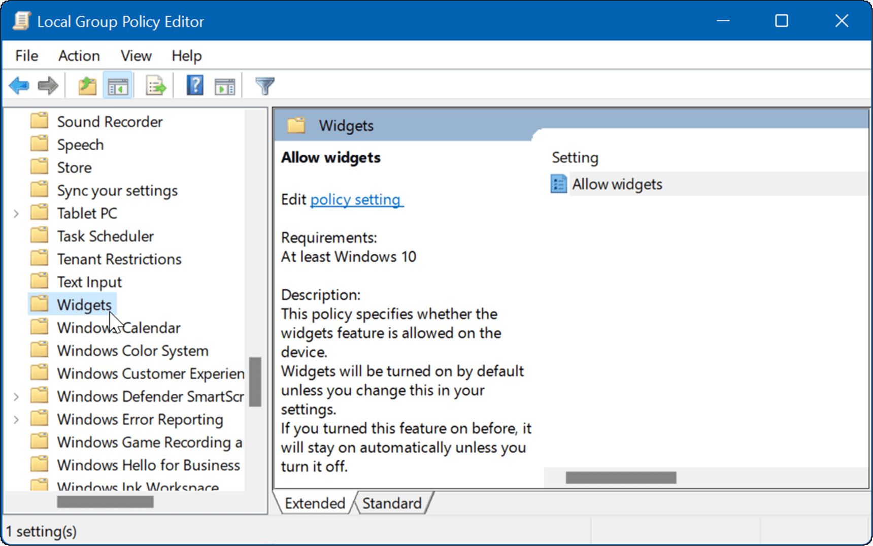 gpedit rimuove il widget meteo su Windows 11