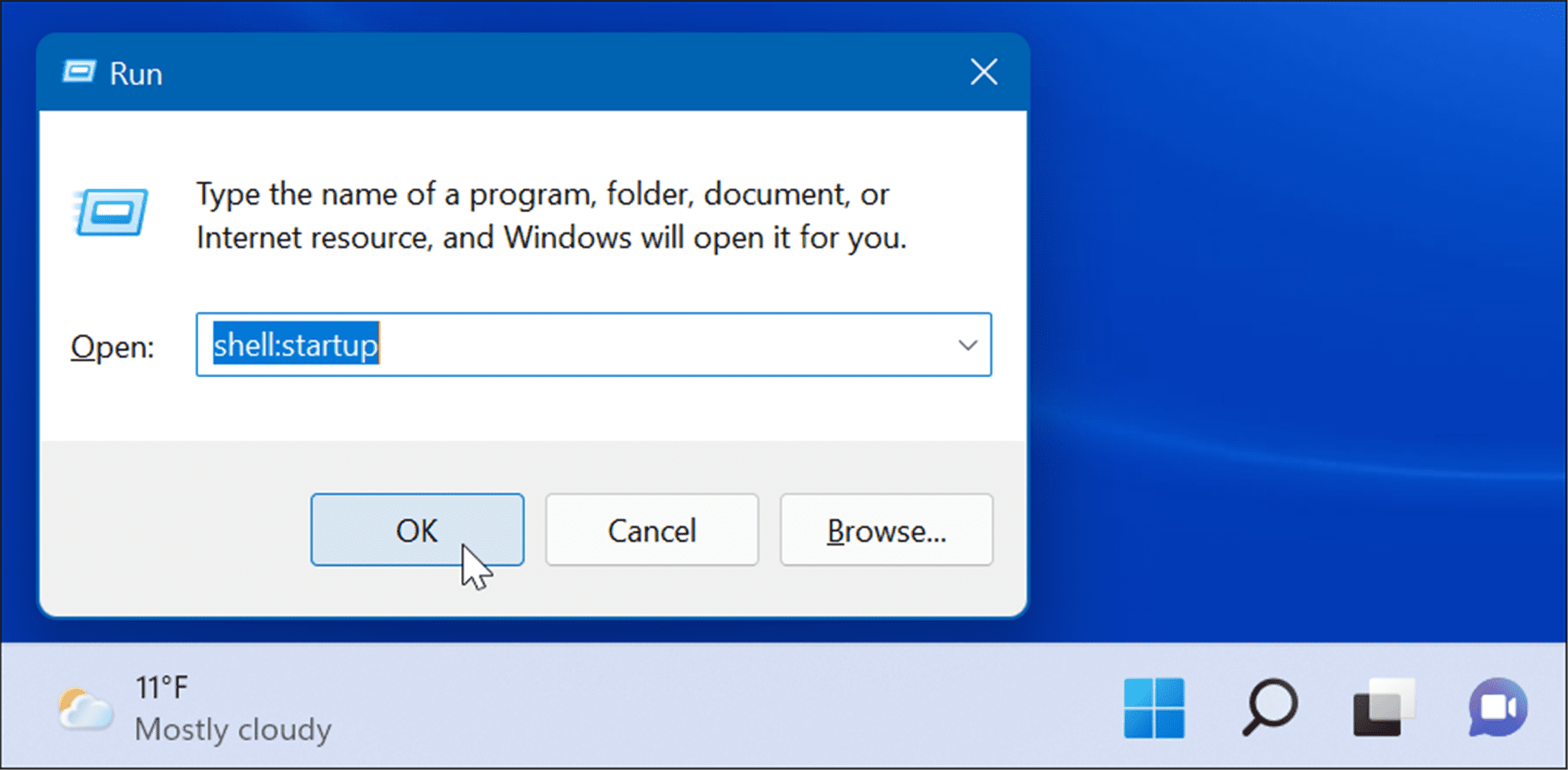 app di avvio della shell durante l'avvio su Windows 11