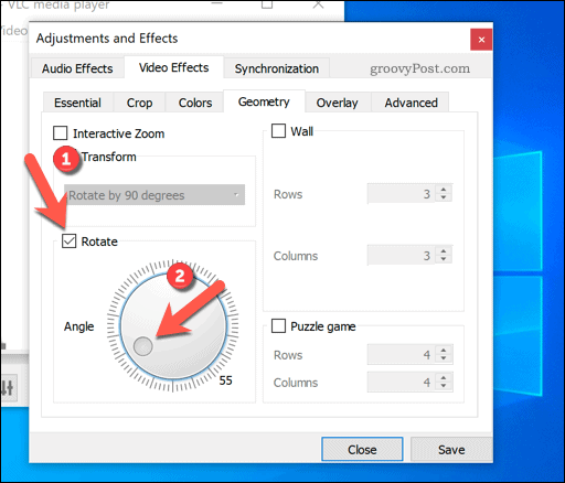 Impostazione della rotazione video personalizzata in VLC su Windows