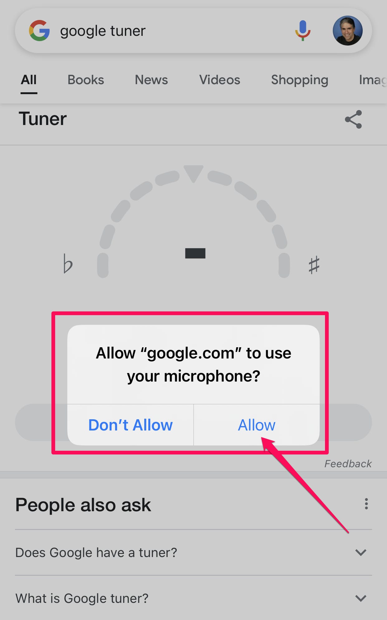 Consenti a Google Tuner di utilizzare il microfono del tuo dispositivo.