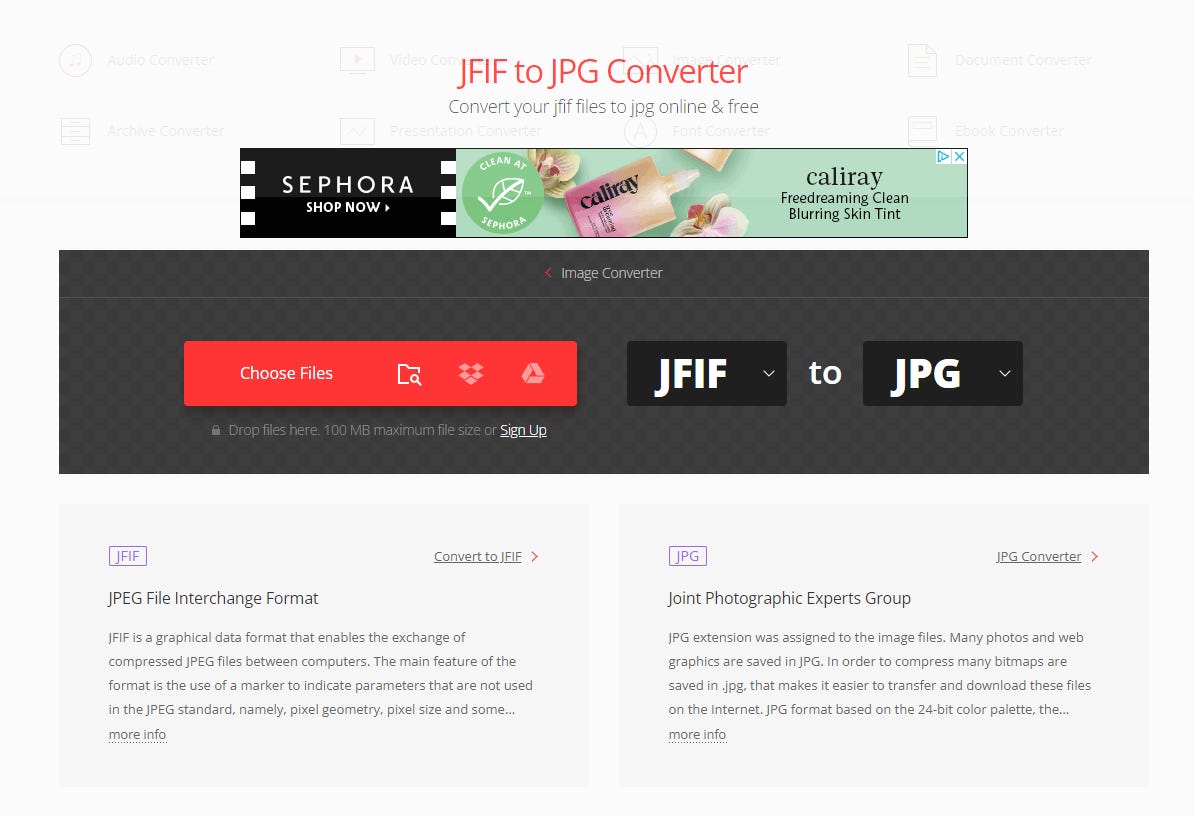 Conversione di JFIF in JPG con Convertio