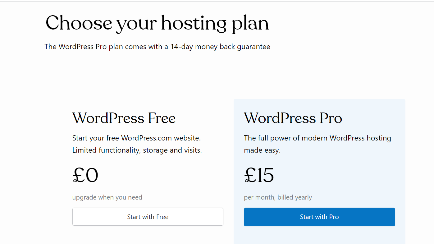 Schermata di modifica del piano tariffario di WordPress.com