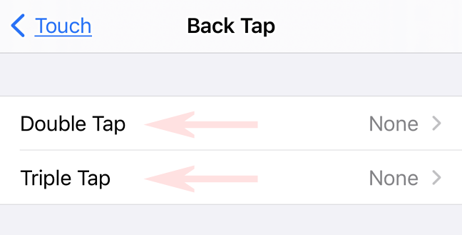 Nelle impostazioni Back Tap, seleziona "Doppio tocco" o "Triplo tocco".