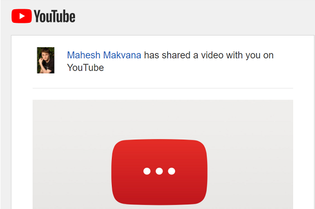 Link del video privato di YouTube ricevuto in un'e-mail.