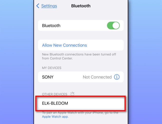 ELK-BLEMA nell'elenco Bluetooth dell'iPhone
