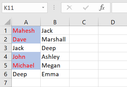 Due elenchi confrontati in Excel.