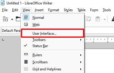 Fai clic su "Visualizza" nel menu in alto seguito da "Interfaccia utente".