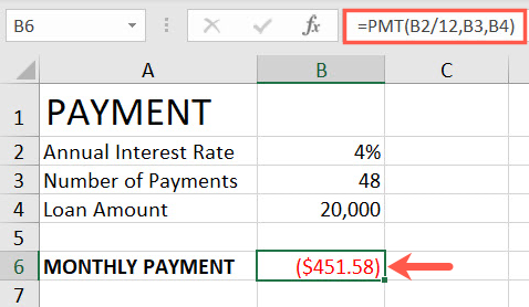 Funzione PMT in Excel