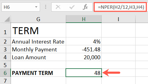 NPER funzione in Excel