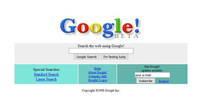 Pagina iniziale di Google nel 1998.