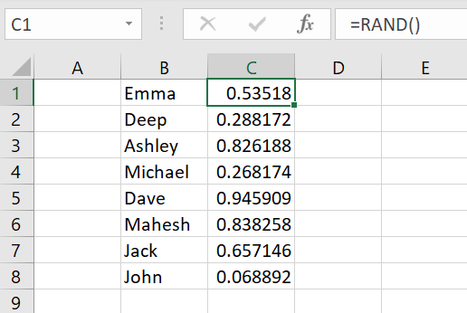 Randomizza un elenco in Excel.