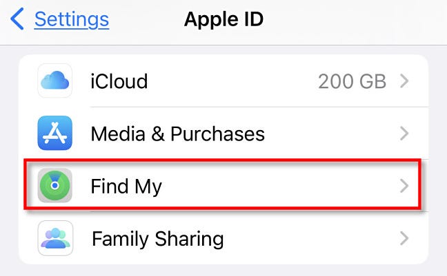 Nelle Impostazioni iPhone, tocca "Trova il mio".