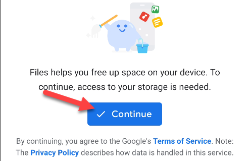 Tocca "Continua" per accettare i termini e l'informativa sulla privacy di Google.