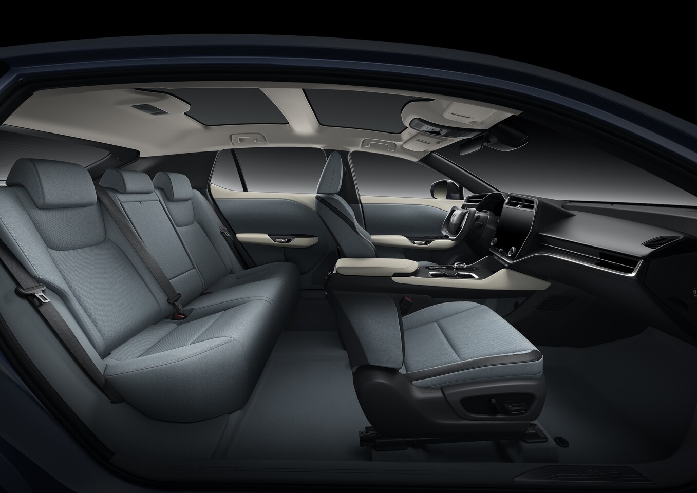 La disposizione interna a 5 posti della Lexus RZ è molto simile al design del modello RX