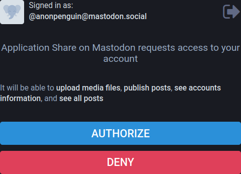 Autorizza l'integrazione di account di social media WordPress e Mastodon