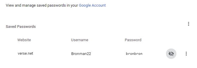 La schermata "Password salvate" in Chrome.