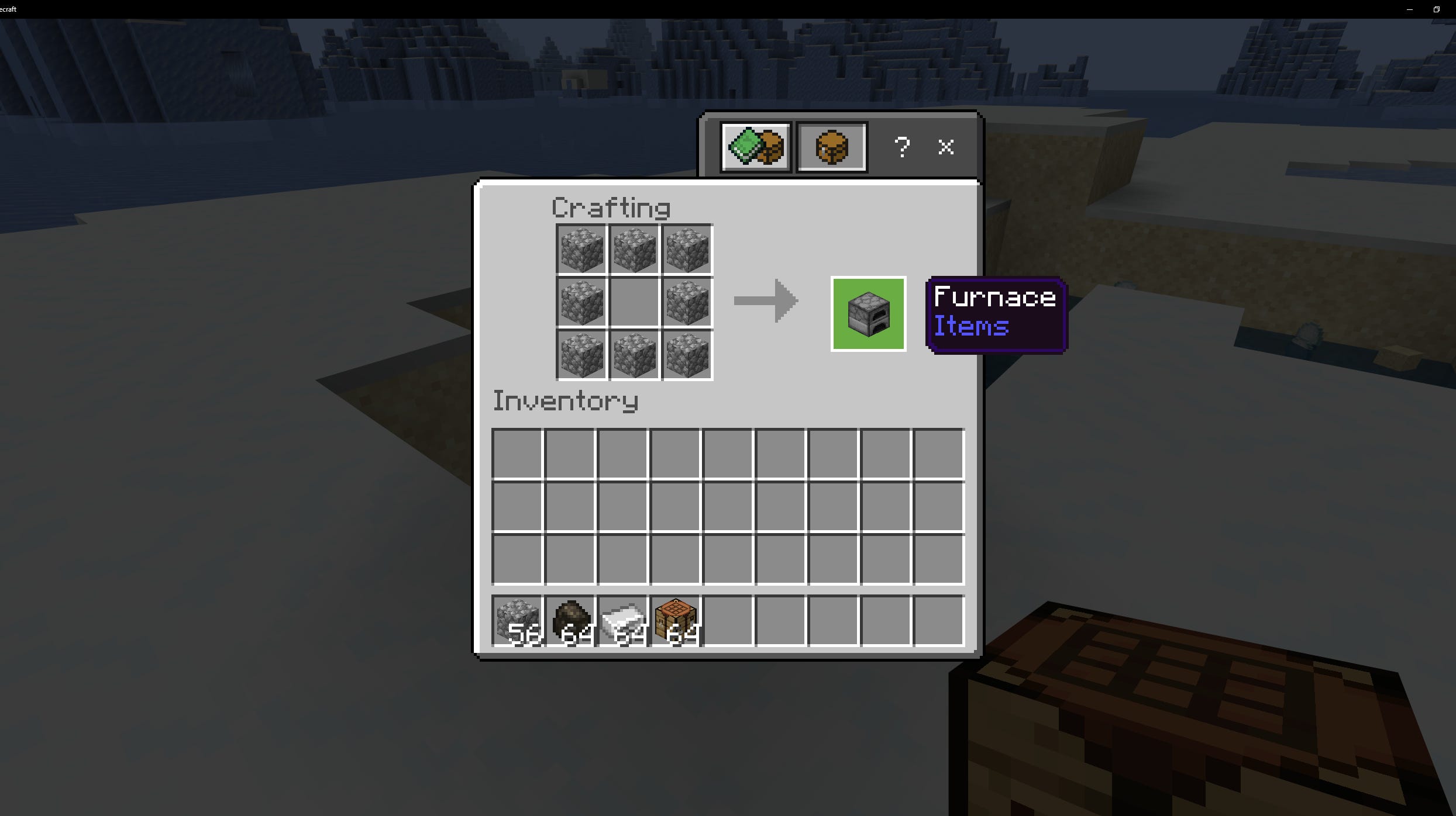 La ricetta di fabbricazione per una fornace in Minecraft.