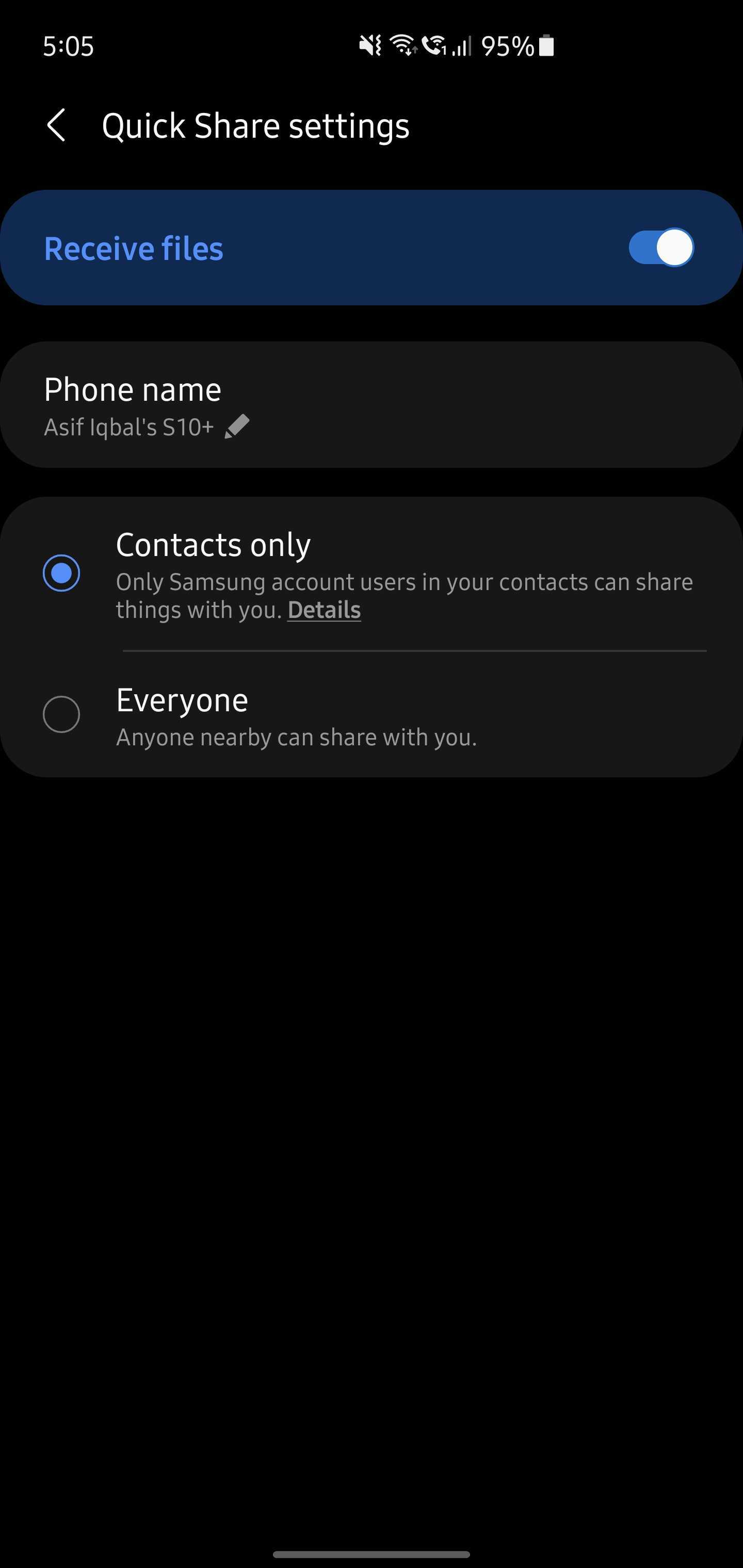 Impostazioni sulla privacy di Samsung Quick Share
