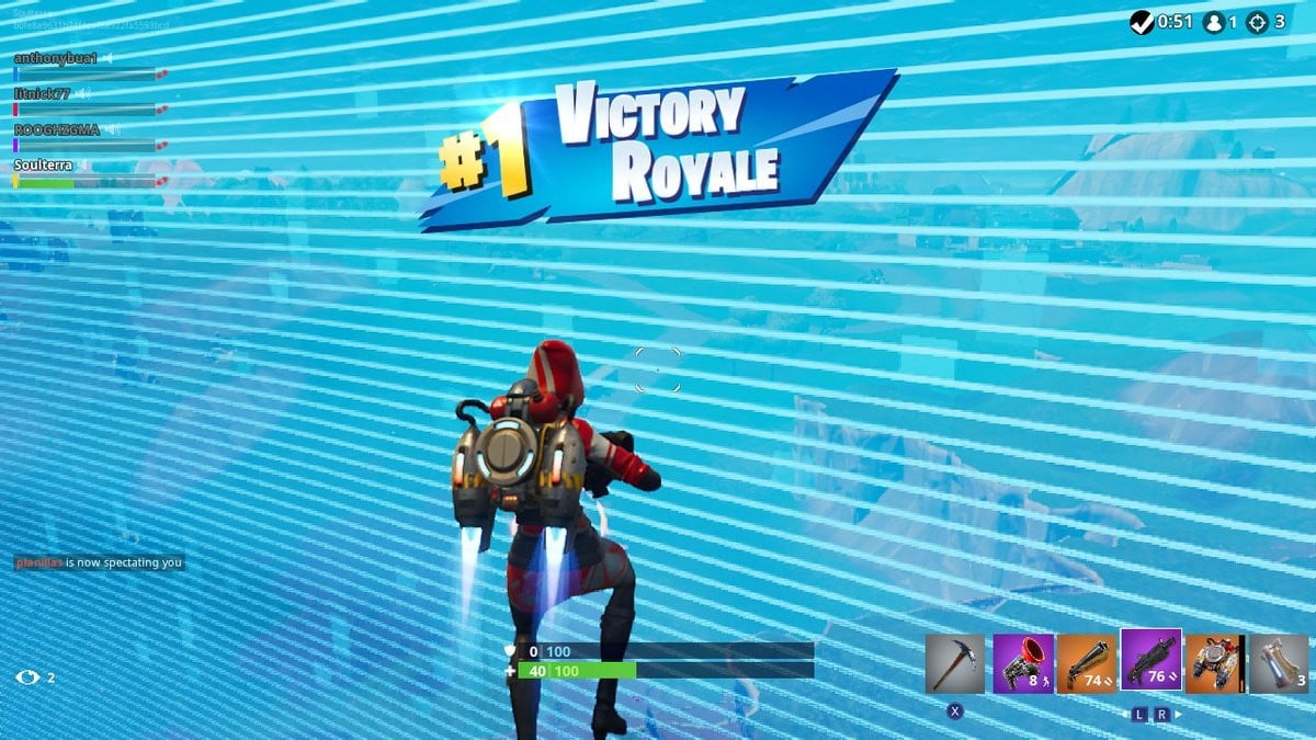 Schermata di Fortnite Victory Royale mostrata per vincere una partita.
