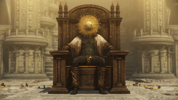 Un ragazzo con una maschera solare su un trono.