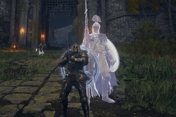 Un giocatore si trova accanto all'Antico Dragon Knight Kristoff nell'Elden Ring.
