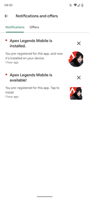 Notifica del Play Store mobile di Apex Legends