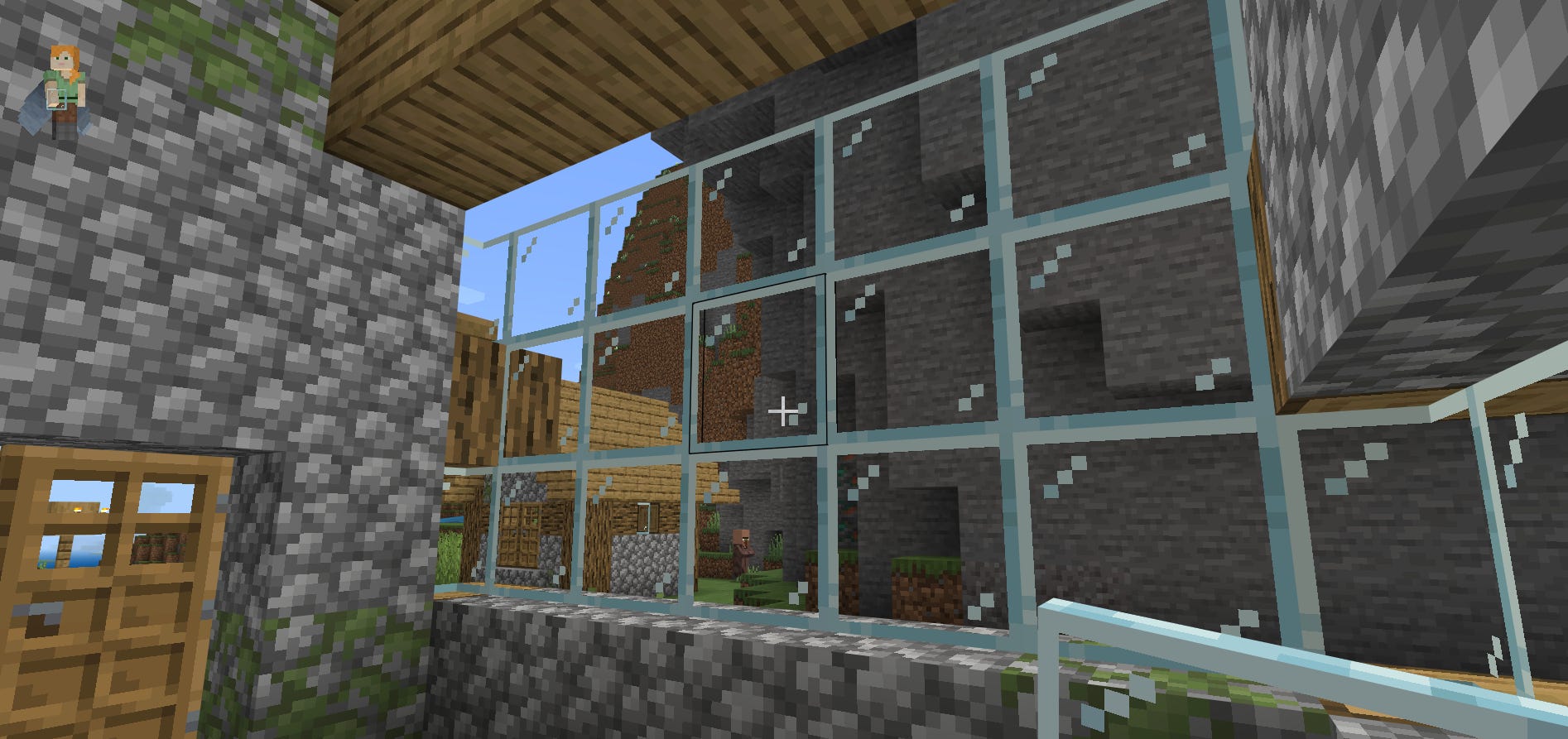 Una parete di lastre di vetro in Minecraft.