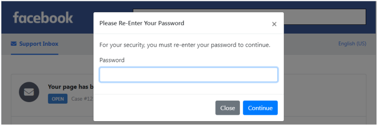 Finestra pop-up che richiede la password dell'account
