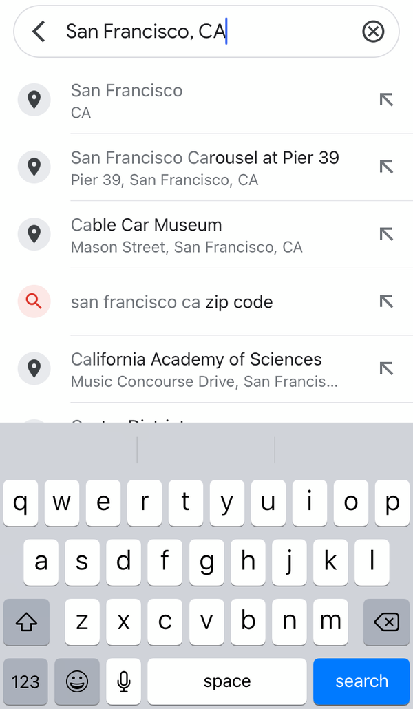 Screenshot che mostra la funzione di ricerca su Google Maps.