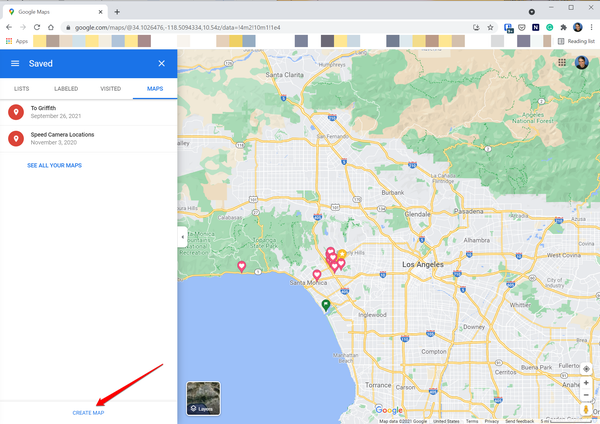 [draw-route-google-maps2.png: / La scheda Mappe in I tuoi luoghi in Google Maps.]