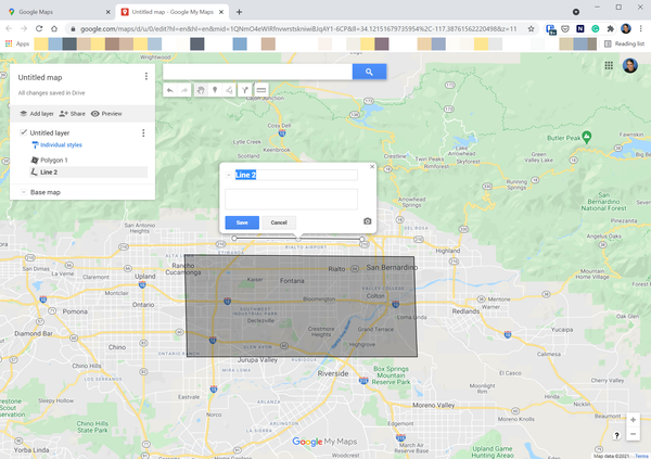 [draw-route-google-maps6.png:/ Personalizzazione di una mappa con linee e forme in Google Maps.]