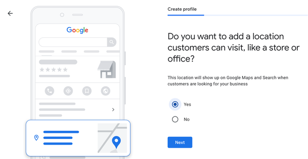 Screenshot della pagina di Google Business per aggiungere la posizione