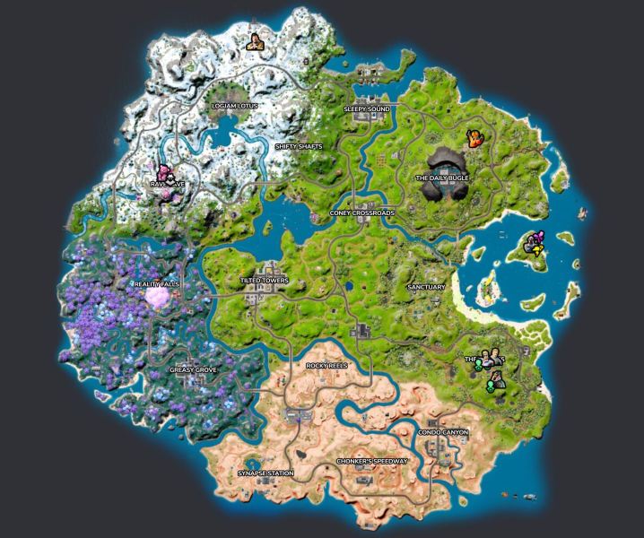 Mappa degli NPC in Fortnite.