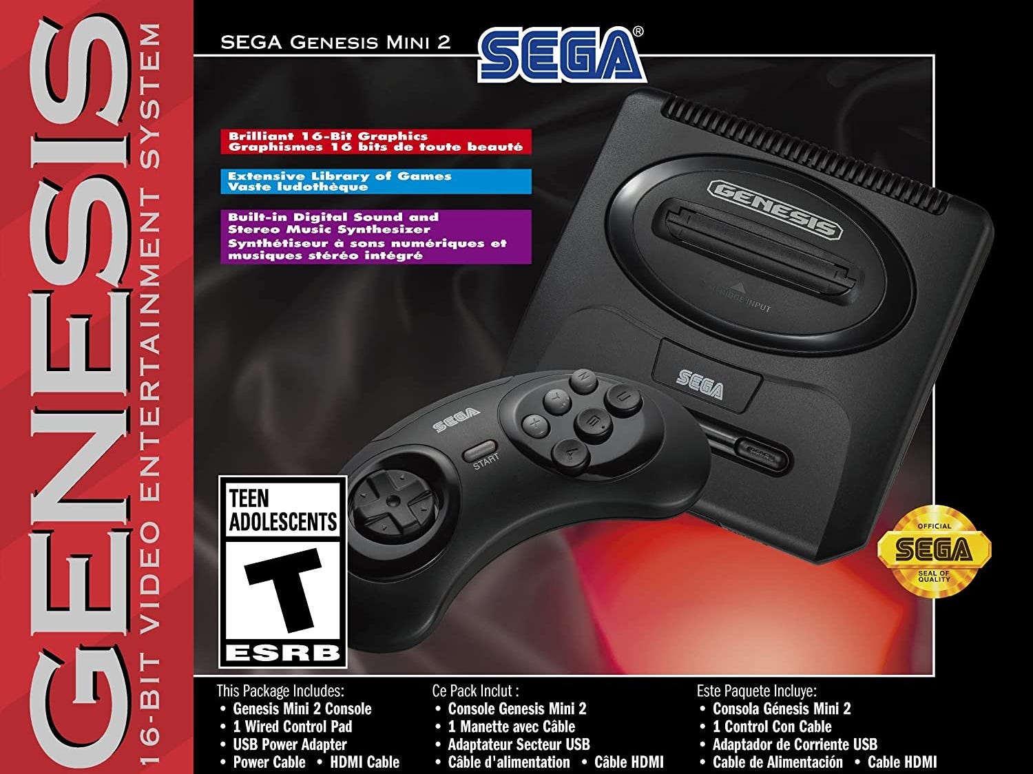 Scatola Sega Gensis Mini 2 con la console nella foto sul davanti
