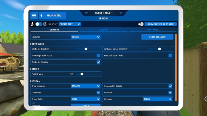 Il menu delle opzioni in PowerWash Simulator.