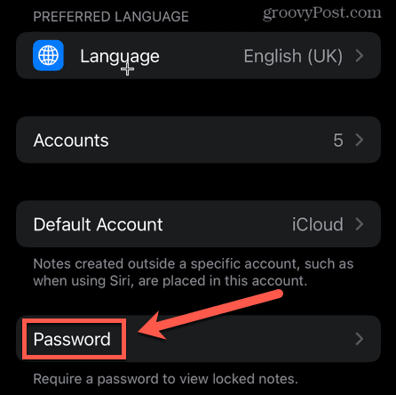 password per impostazioni note iphone