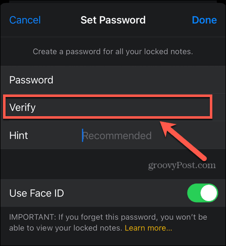 iPhone verifica password