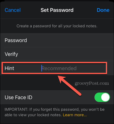 iphone inserire il suggerimento per la password