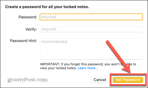 mac imposta la password