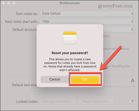 conferma reimposta password mac