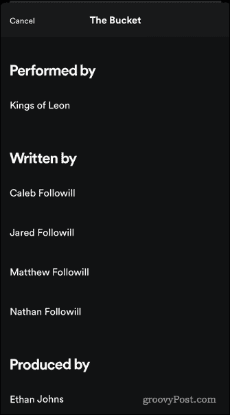 Spotify Song Credits mobile