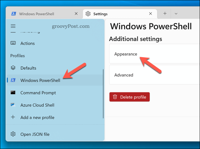 Modifica delle impostazioni dell'aspetto di Windows Terminal