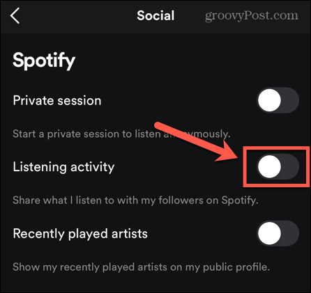 Spotify attività di ascolto mobile