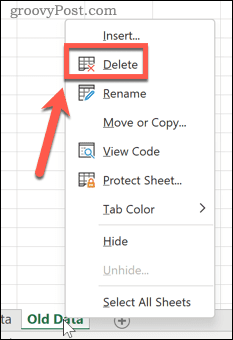 Eliminazione di un foglio Excel